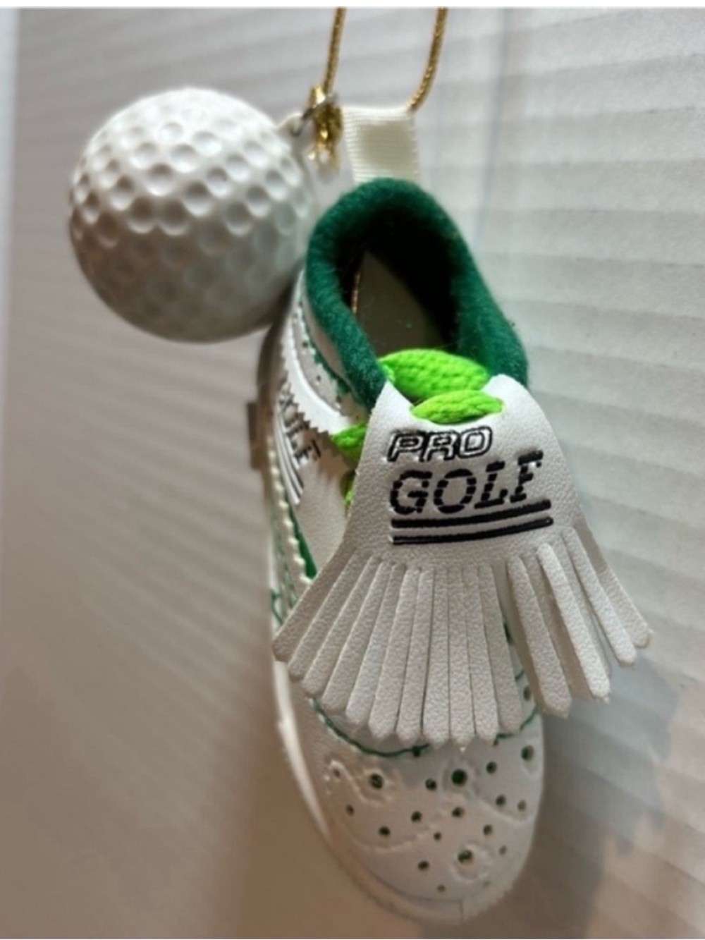 Golf Shoe and Golf Ball Christmas Ornament NEW Present Topper Decor White Green